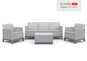 Meble ogrodowe Scandi Forma , 5 -osobowy zestaw Scandi Forma ze stolikiem z funkcją przechowywania - Popielaty-szary.jpg