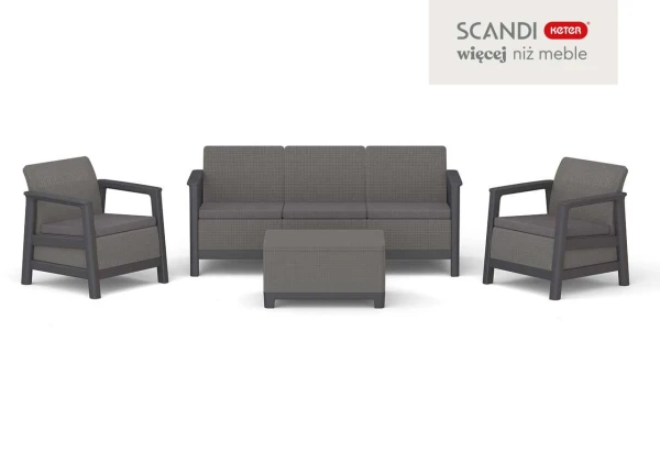 Meble ogrodowe Scandi Linea, 5 -osobowy zestaw Scandi Linea ze stolikiem z funkcją przechowywania - Grafit-szary.jpg