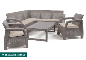 Zestaw mebli ogrodowych Corfu Relax Duo cappuccino z narożnikiem, fotelami i stołem Lyon.